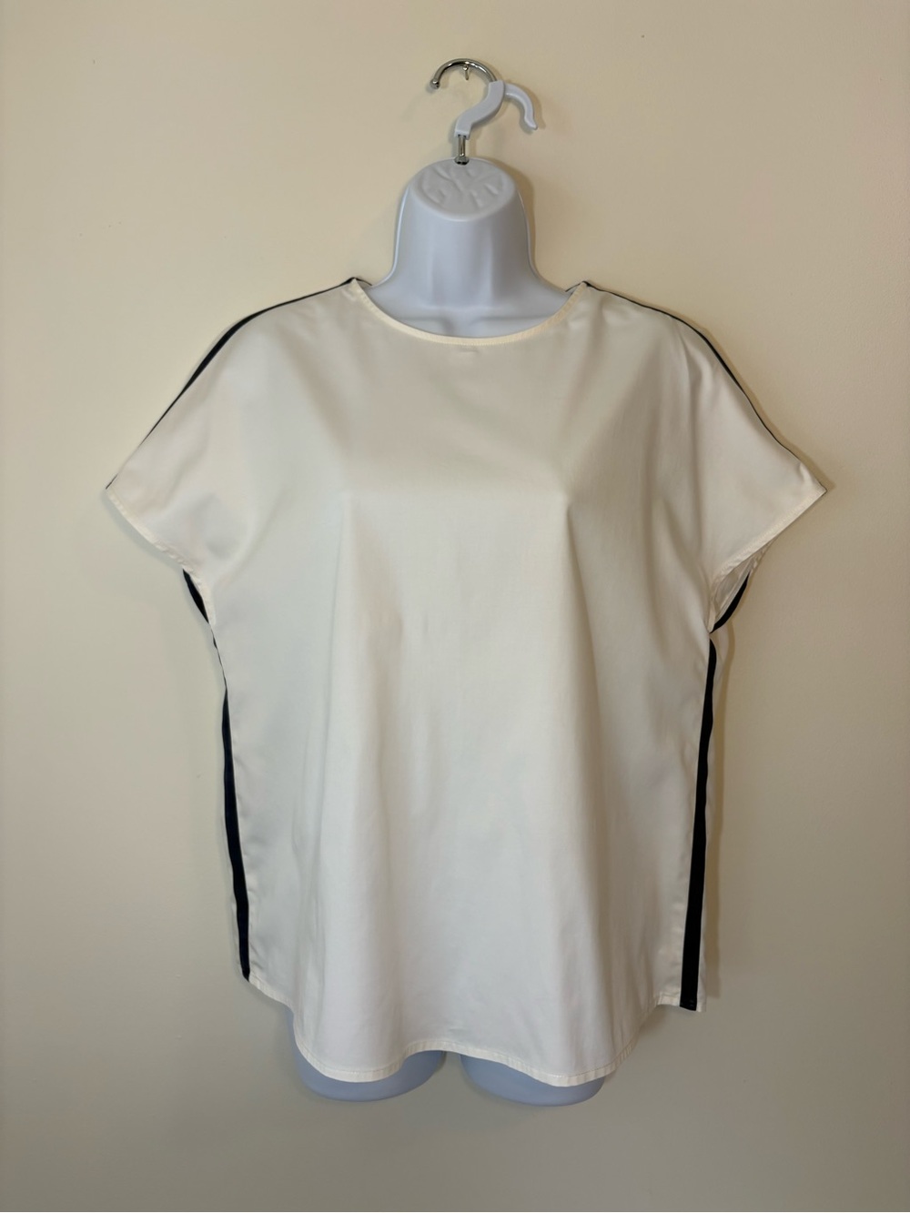 Lisa Perry White Cotton Top Navy Stripe Small